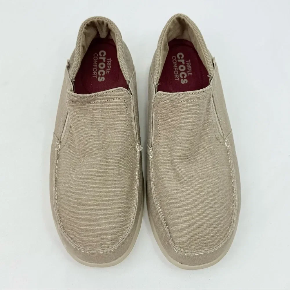 Crocs Tan Canvas Conversion Heel Slip On Deck Boat Loafers